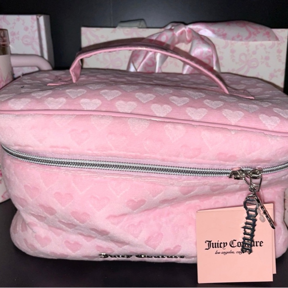 Juicy Couture pink velvet hearts cosmetic case